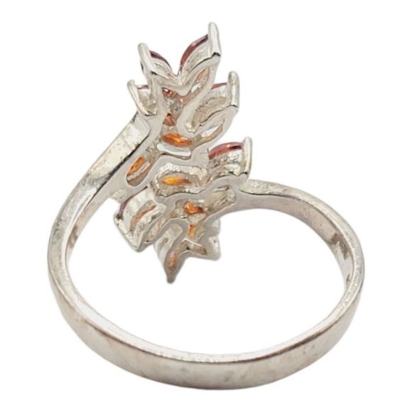 Vintage 925 Silver Garnet Branch Leaves Design 12 Stone Ring Size 9 Adjustable - Picture 5 of 9